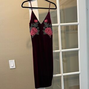 Elegant Burgundy Floral Midi Dress